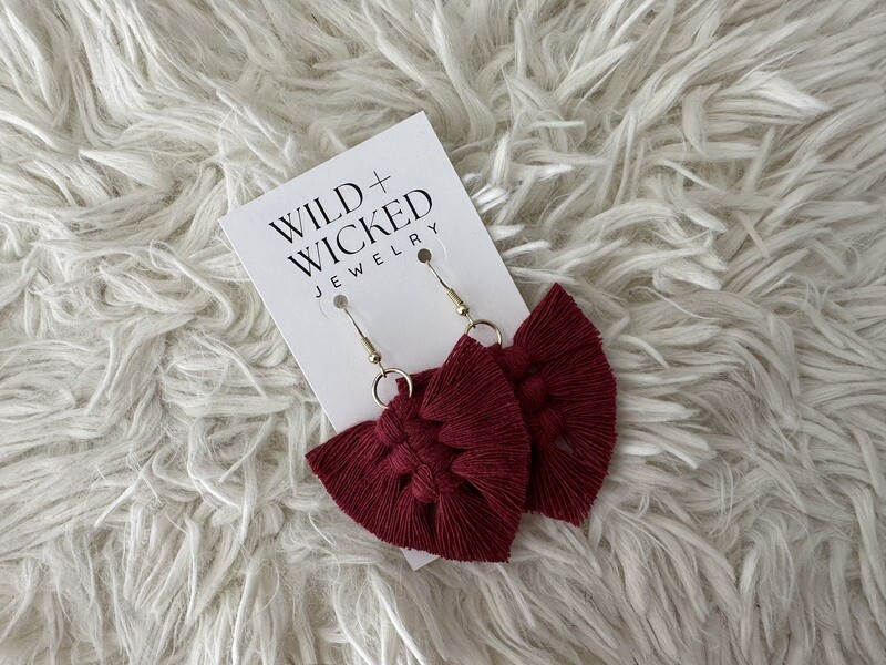 Boho Macrame Earrings MINI - "Ruby"