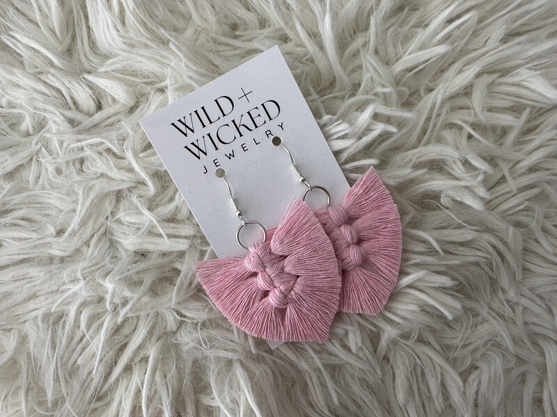 Boho Macrame Earrings MINI - "Bubblegum"