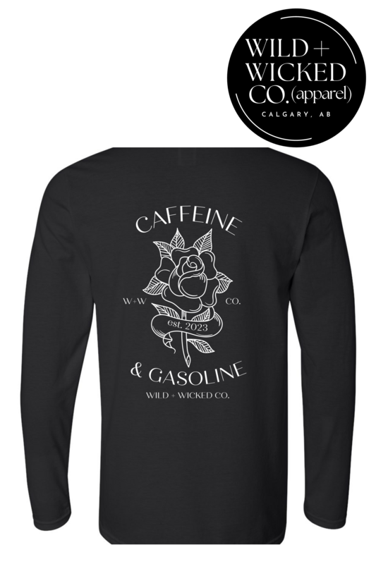 Flagship &quot;Caffeine &amp; Gasoline&quot; Unisex Long Sleeve Tee - BLACK