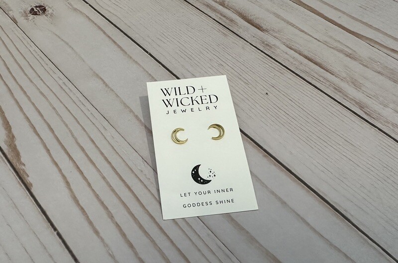 "Gold Crescent Moon" Stainless Steel Stud Earrings