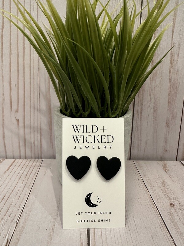 "Black Heart" Clay Stud Earrings