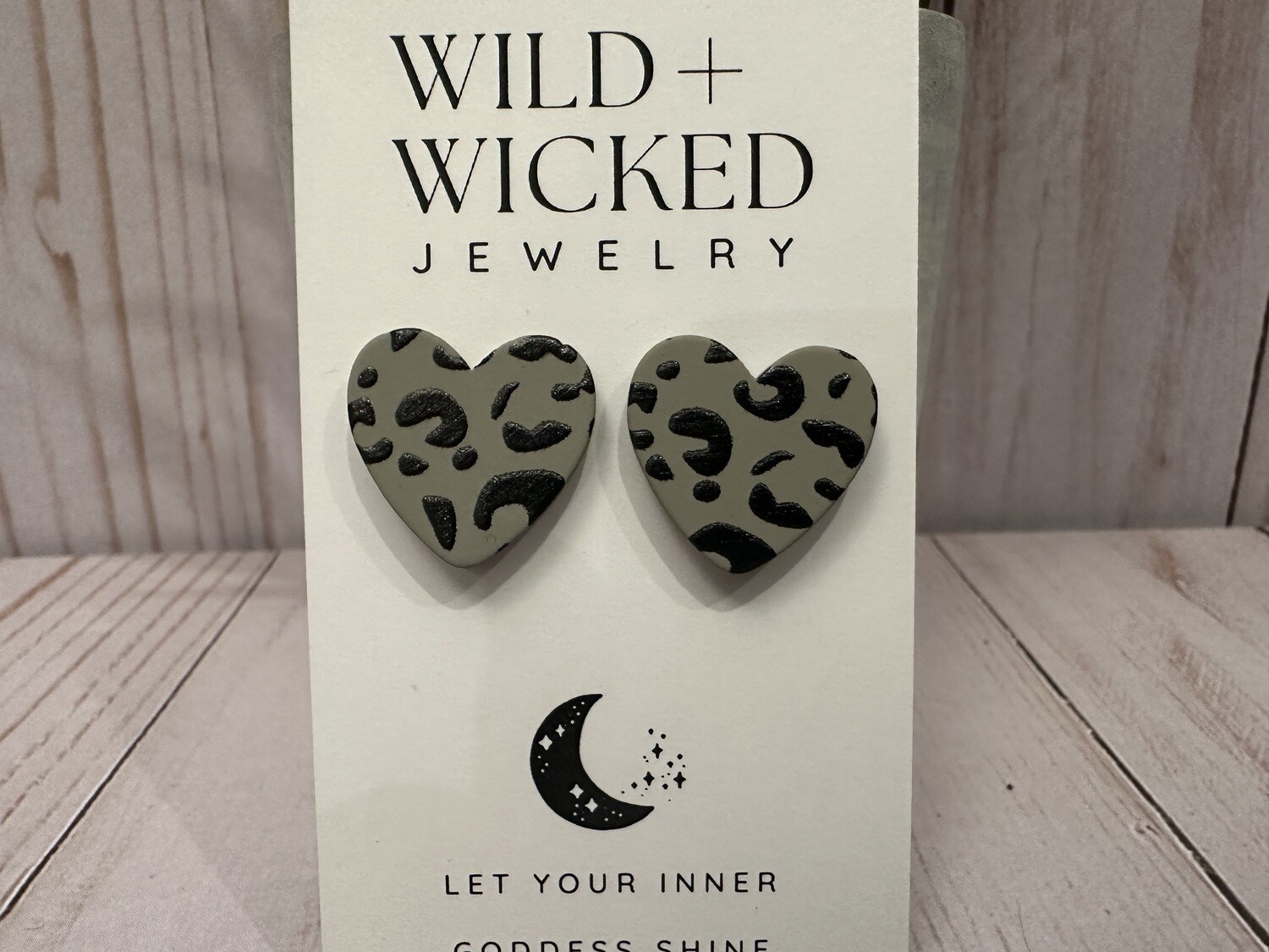 "Grey Leopard Heart" Clay Stud Earrings