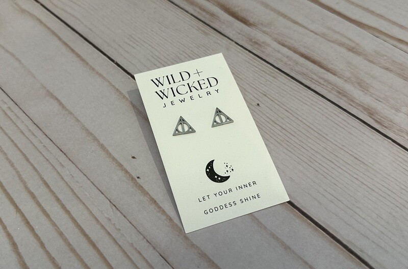 "Silver Deathly Hallows" Stainless Steel Stud Earrings
