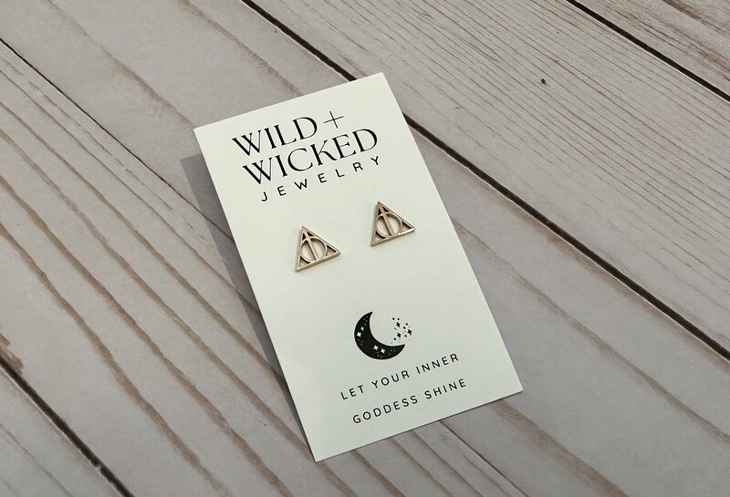 "Rose Gold Deathly Hallows" Stainless Steel Stud Earrings