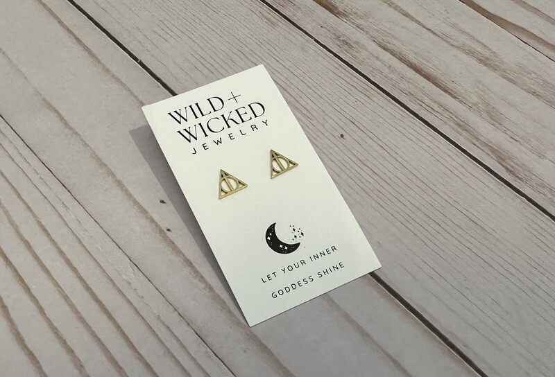 "Gold Deathly Hallows" Stainless Steel Stud Earrings