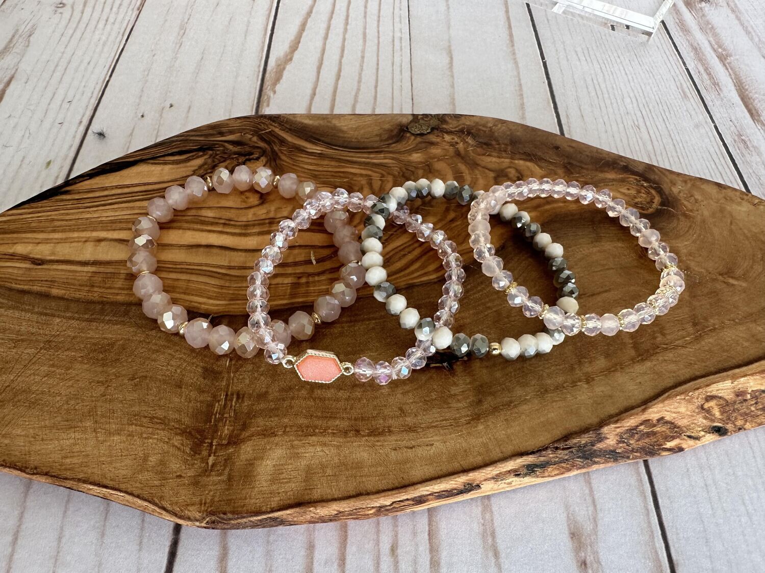 Jeweled Stacked Bracelets - Pink