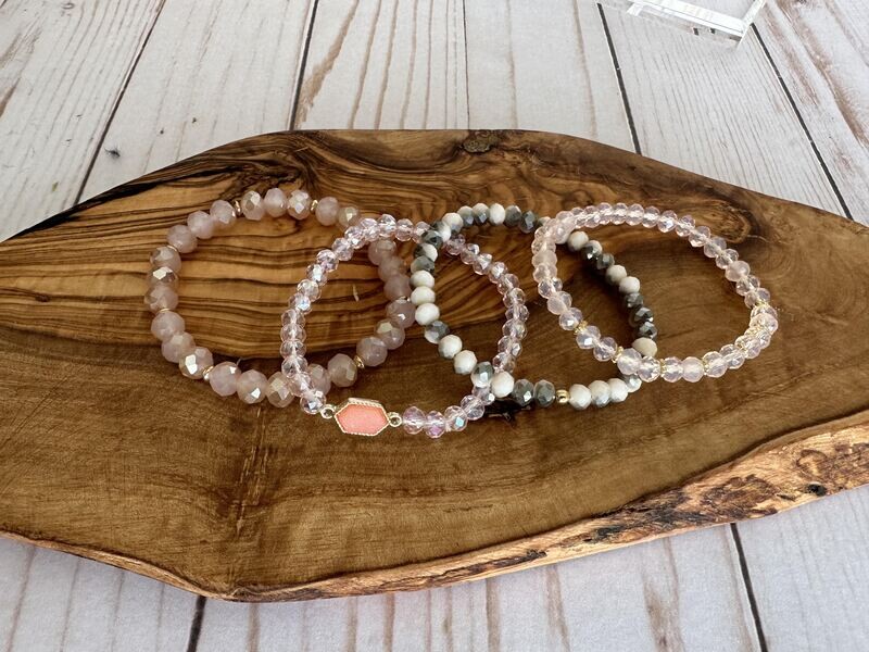 Jeweled Stacked Bracelets - Pink