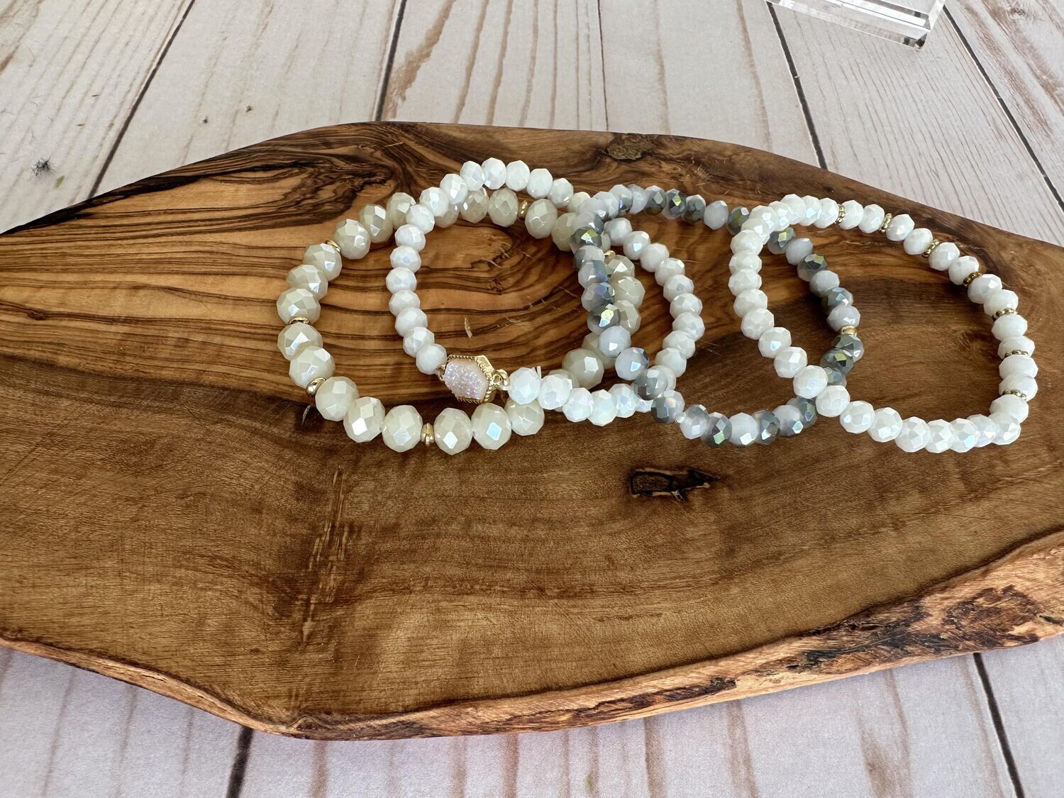 Jeweled Stacked Bracelets - Ivory