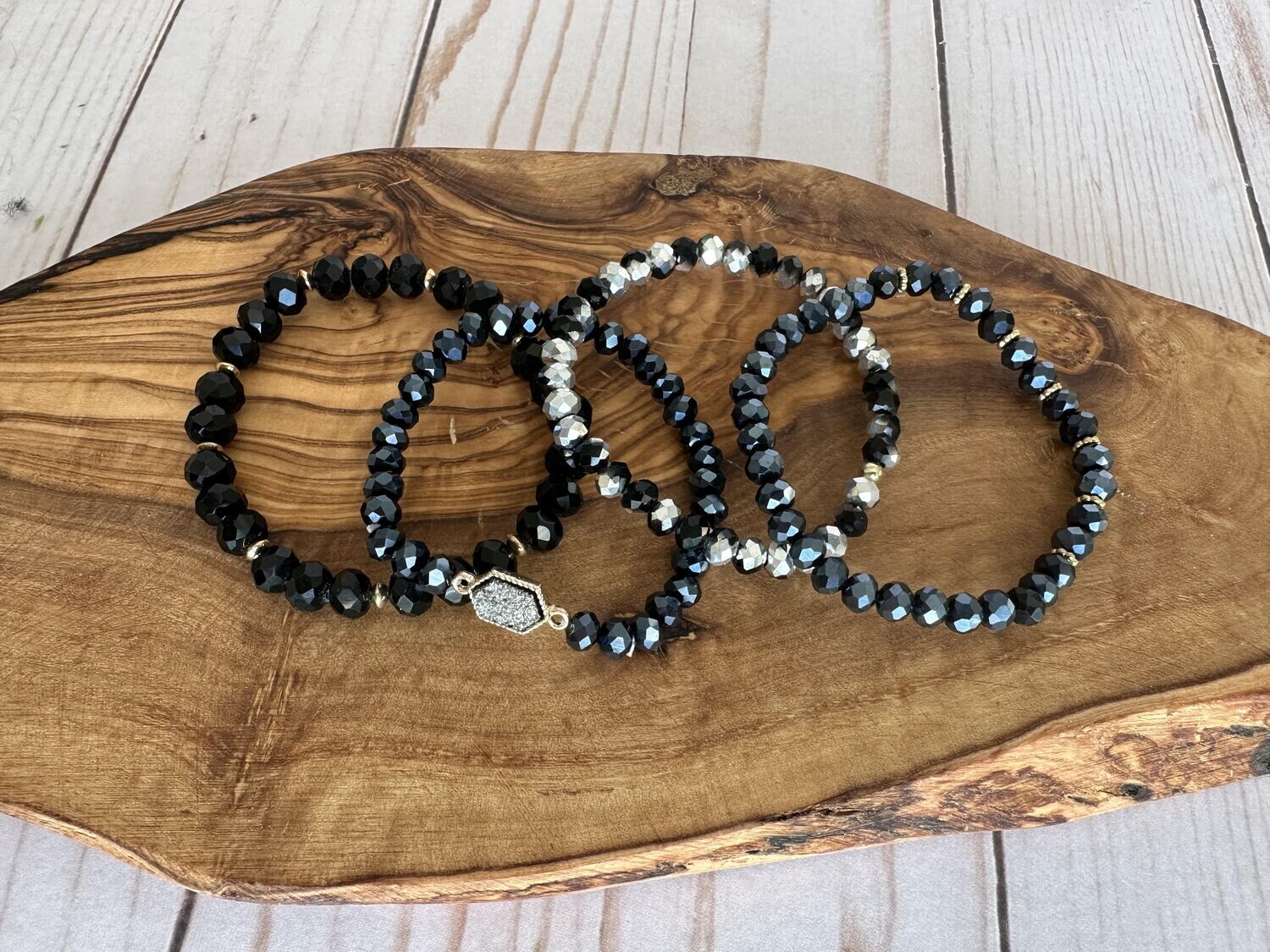 Jeweled Stacked Bracelets - Gun Metal