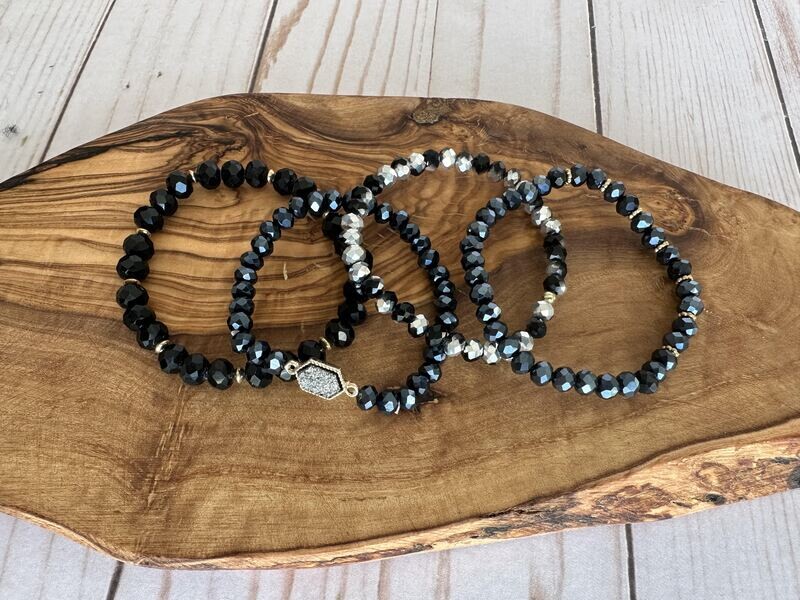 Jeweled Stacked Bracelets - Gun Metal