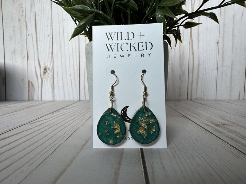 Teal Oval Resin Earrings - Medium
