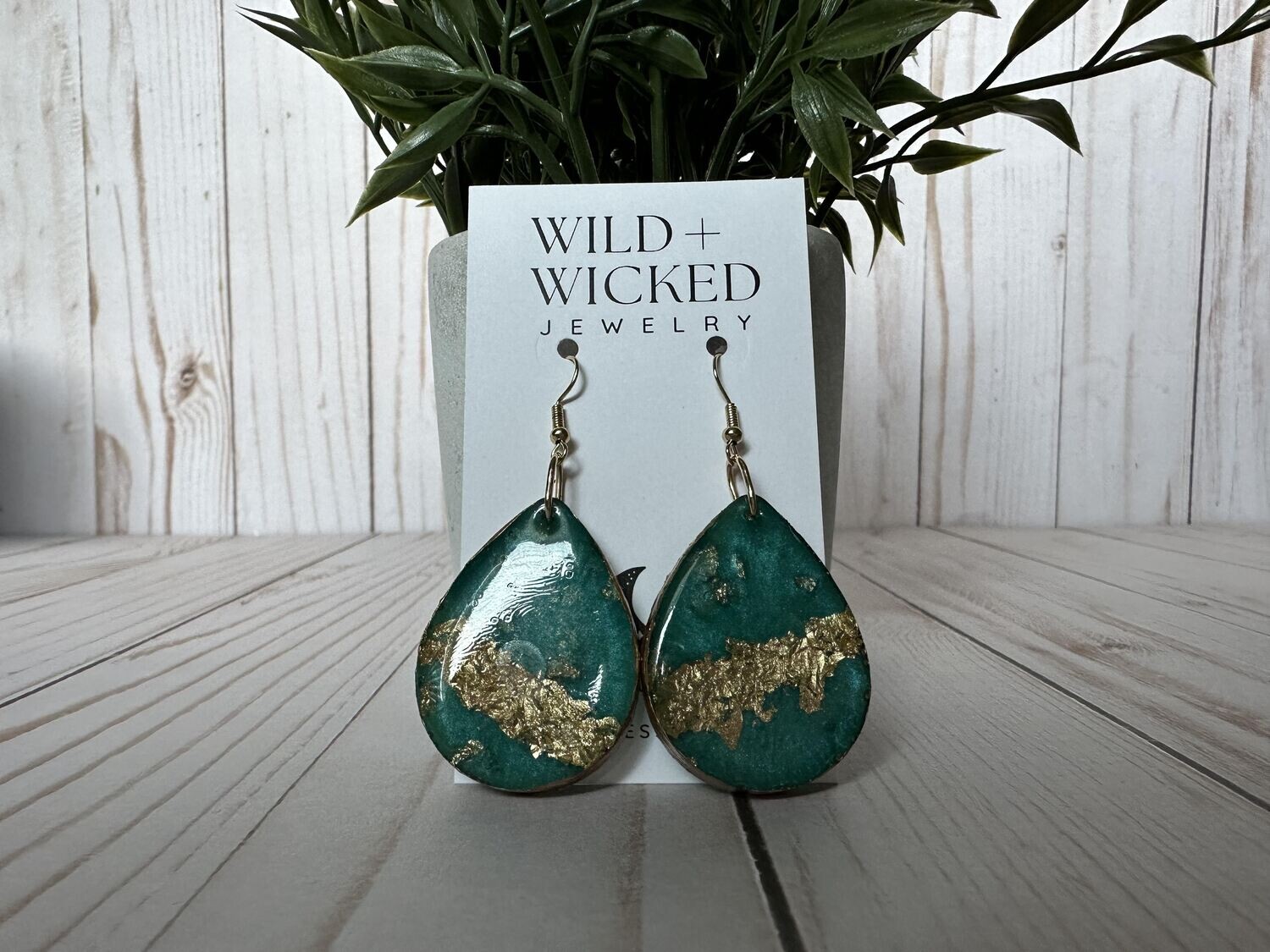 Teal Oval Resin Earrings - Large
