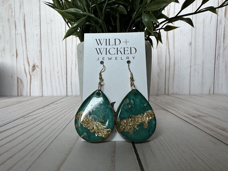 Teal Oval Resin Earrings - Large