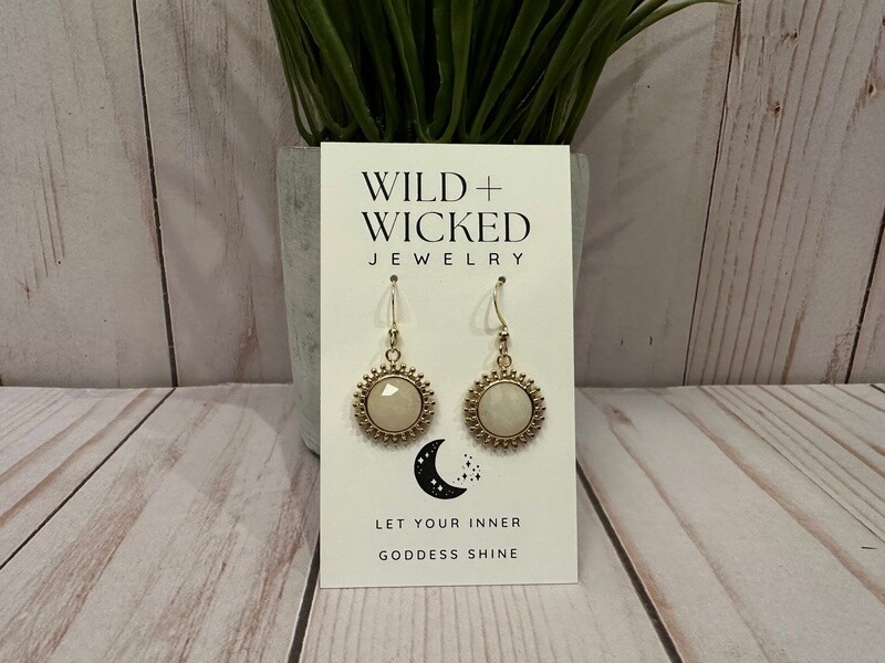 Golden Sun Earrings - White Jade Golden Sun Earrings - White Jade