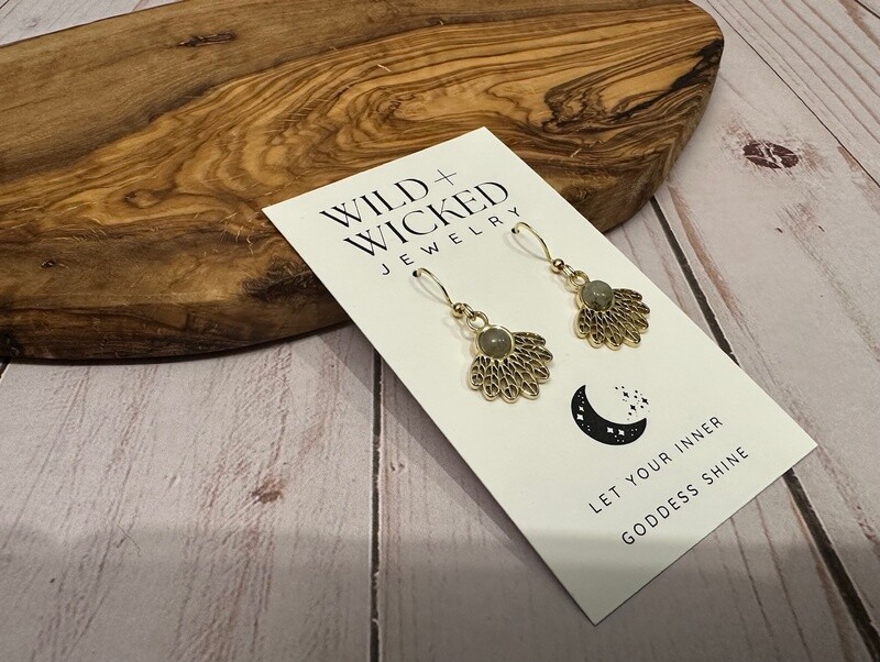 Golden Feather Drop Earrings - White Jade Golden Feather Drop Earrings - White Jade