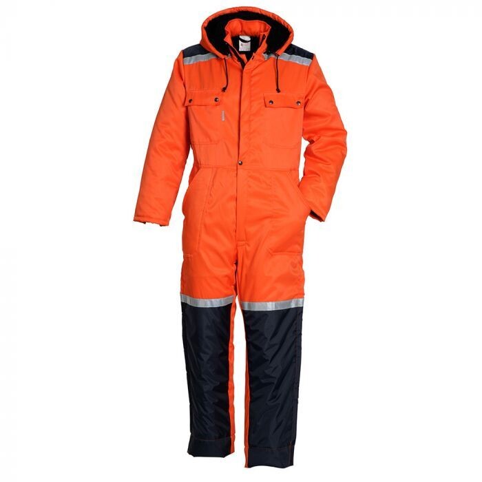 Gevoerde winteroverall oranje / marine