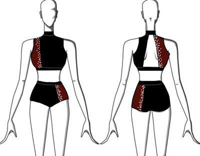 Colour Blocked Mock Neck Crop Top &amp; Brief