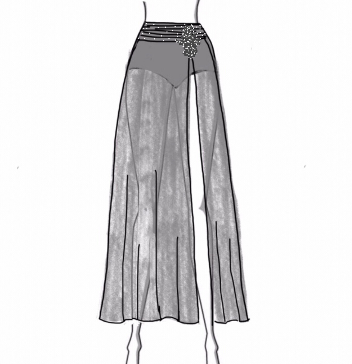 Embellished Maxi Skirt With Attached Brief &amp; Ruching