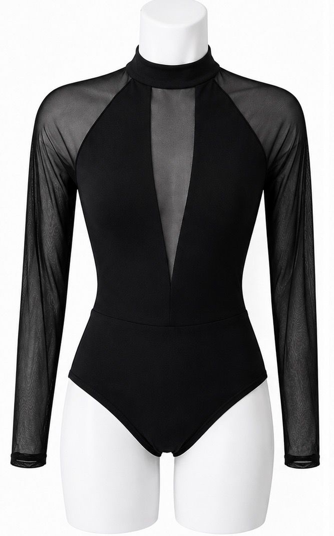Long Sleeve Leotard With Sheer V