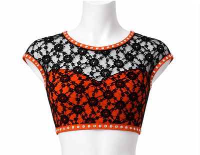 Lace Overlay Cap Sleeve Crop Top