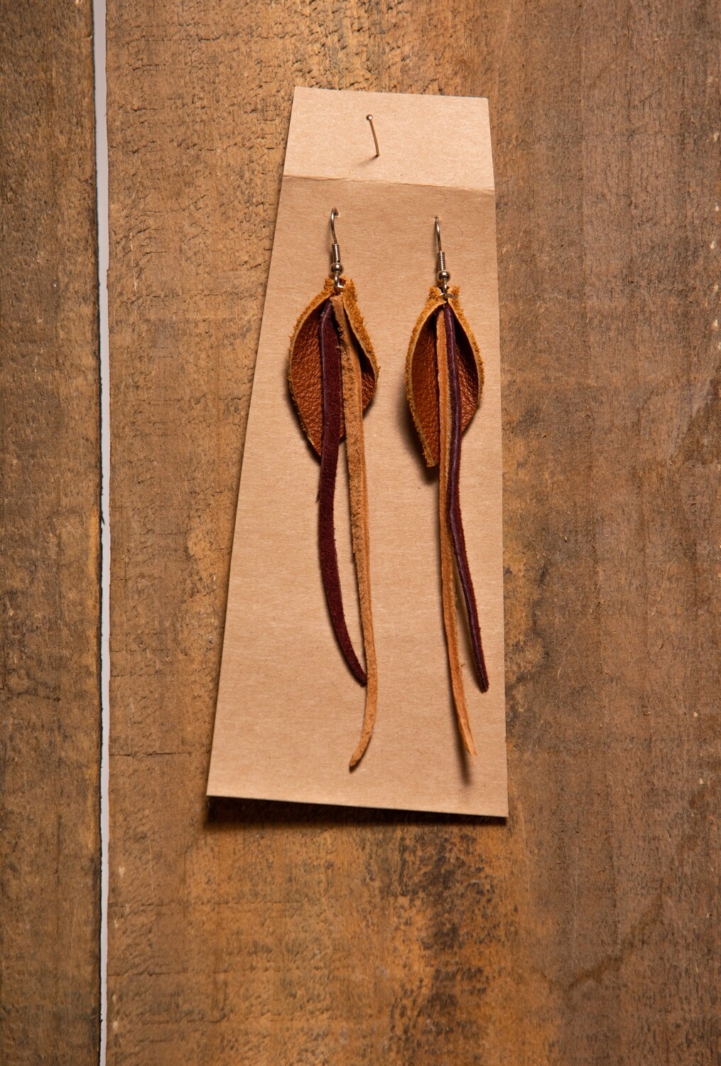 Feather Flies Long Leather Earring