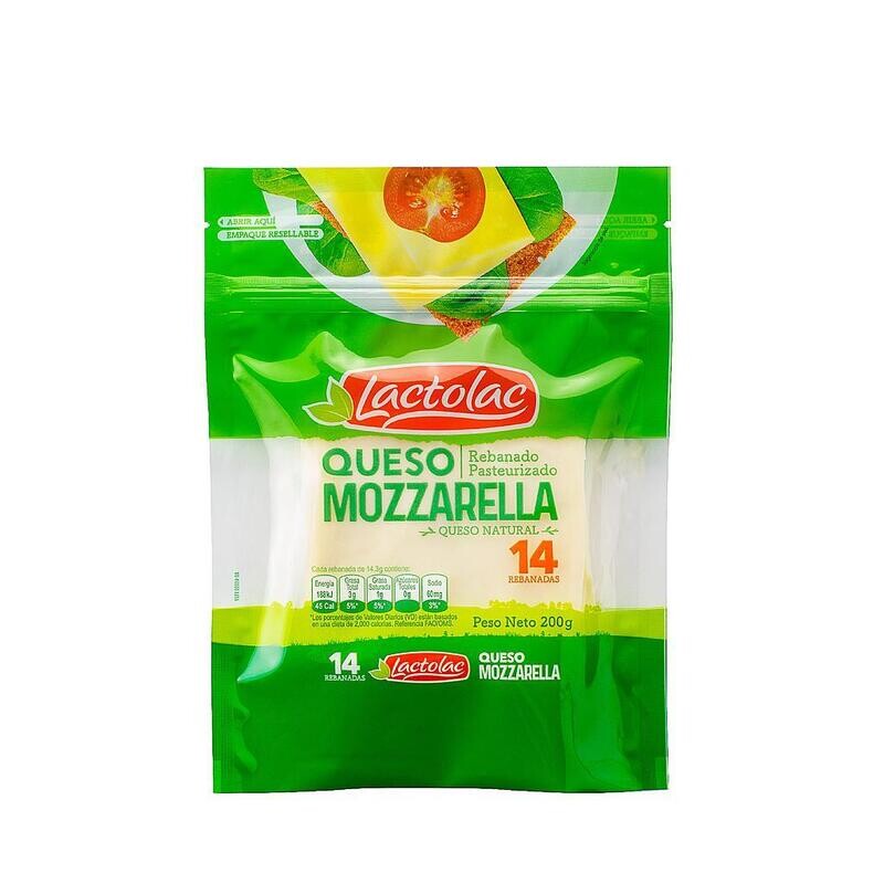 Queso Mozzarella rebanado Lactolac 200gr / 10 unidades