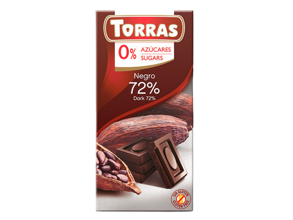 Tableta chocolate negro 72% cacao sin azúcar Torras / 12 unidades
