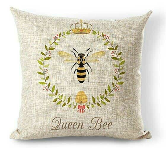 Colorful Queen Bee on Linen Pillow