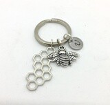 Key Chain - Silver Lg Letter w/ Bee