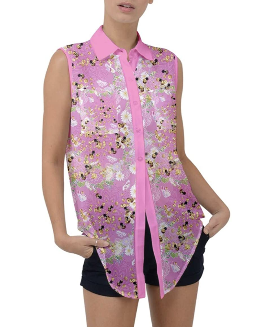 Sleeveless Chiffon Shirt, Size: Small, Color: Pink