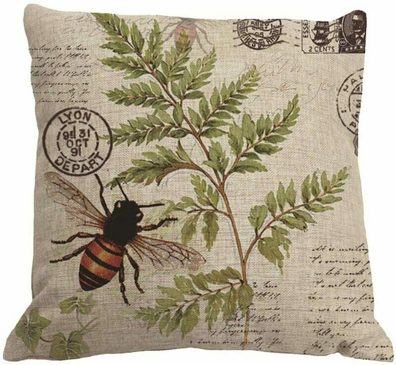 Bee on Fern with Stamps Pillow