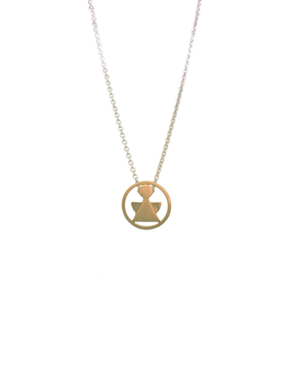 Gelbgold vergoldeter Schutzengel mit Kreis und Ösenkette Gelbgold vergoldeter Schutzengel mit Kreis und Ösenkette