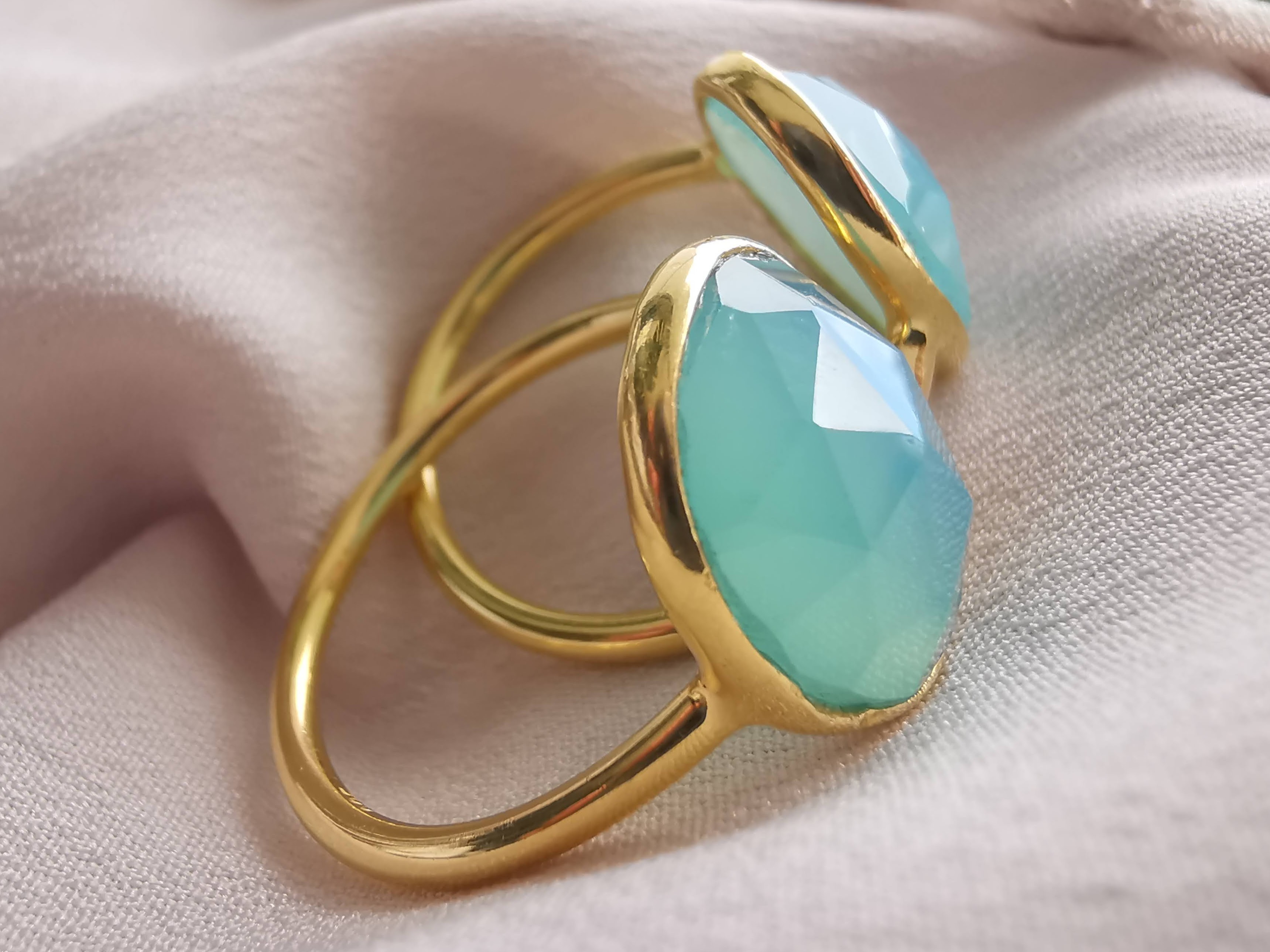 Arwen Aqua Chalcedony Asymmetrical Statement Ring Arwen Aqua Chalcedony Asymmetrical Statement Ring