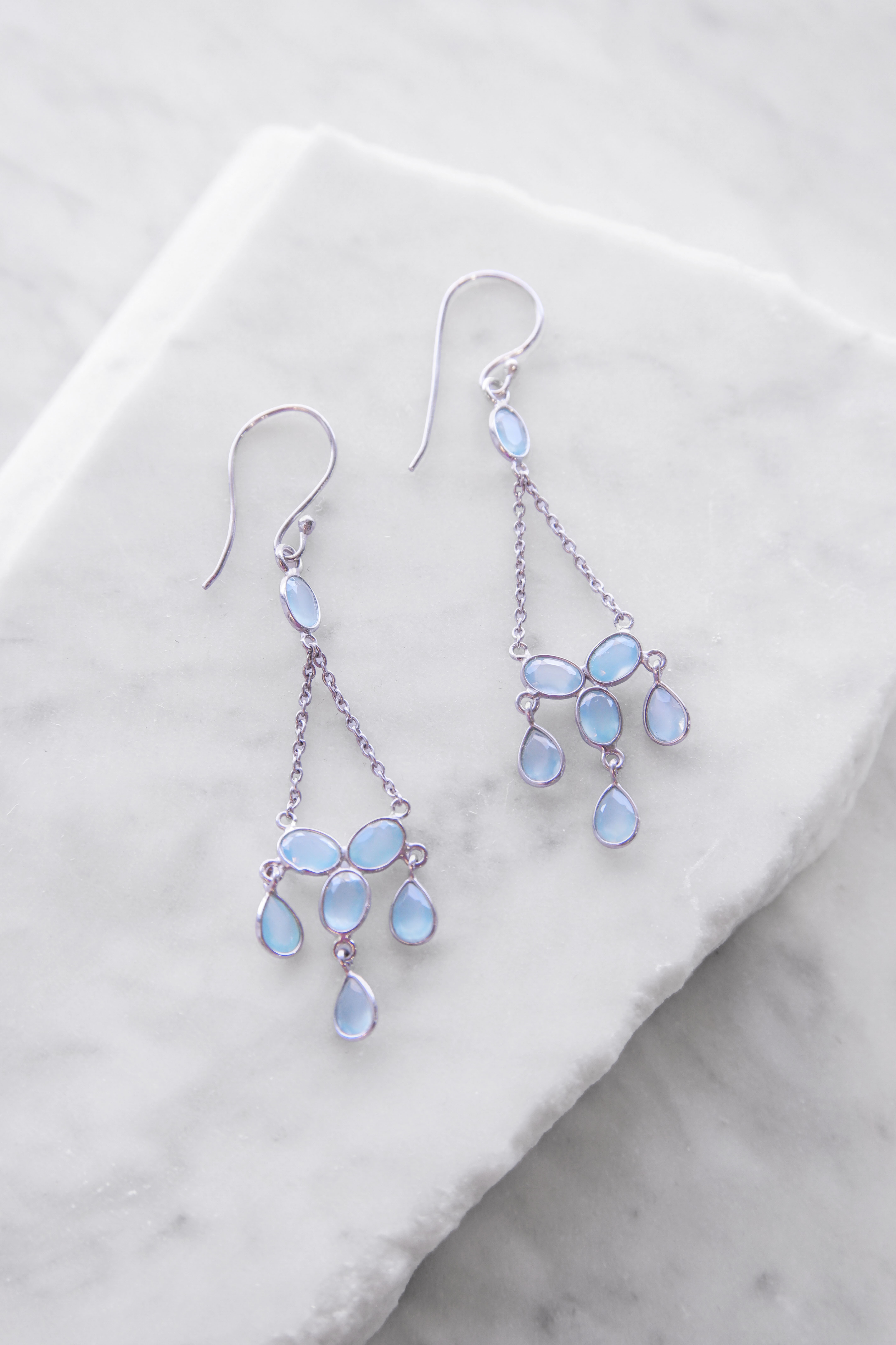 Arwen Aqua Chalcedony Triangle Drop Earrings Arwen Aqua Chalcedony Triangle Drop Earrings