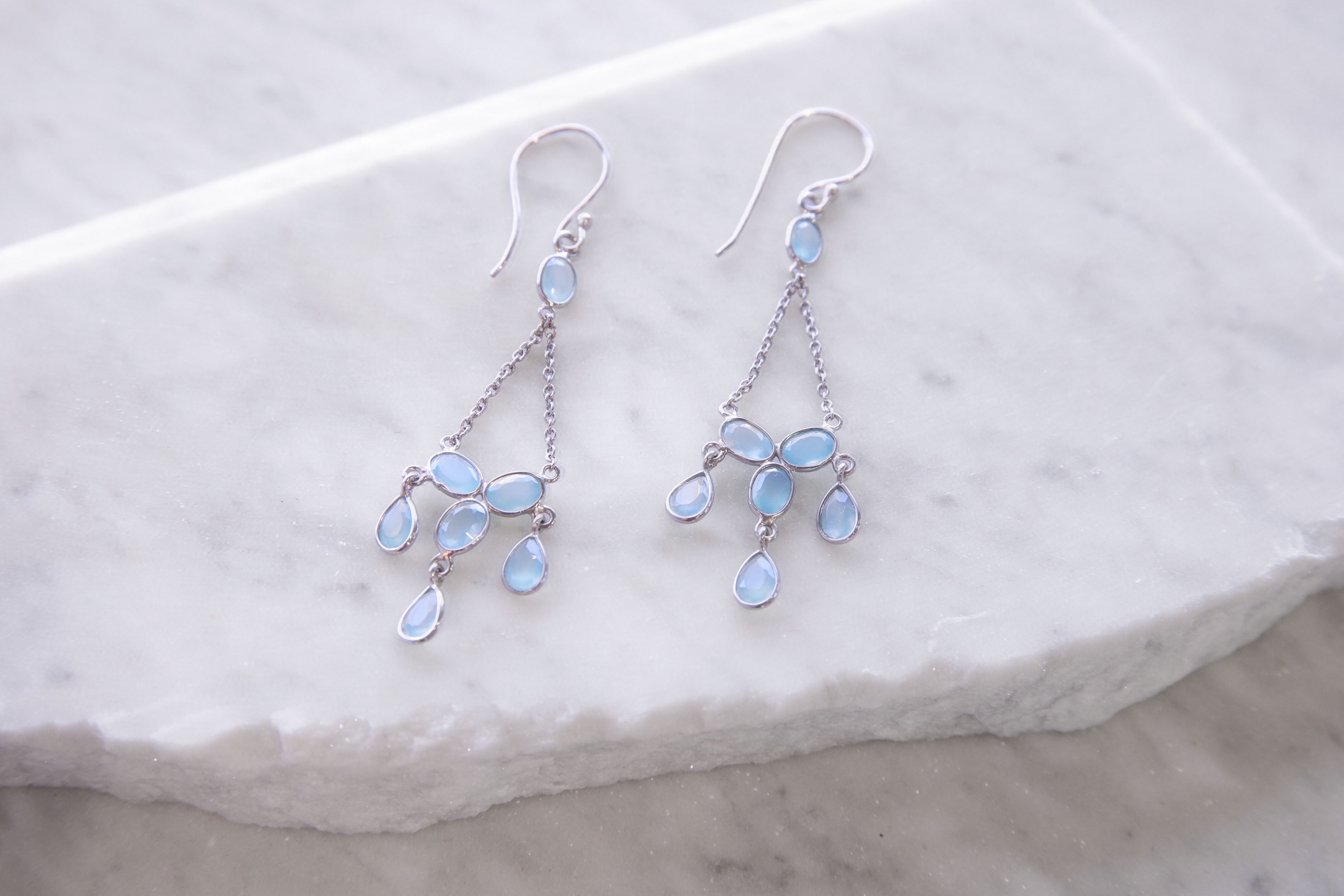 Arwen Aqua Chalcedony Triangle Drop Earrings Arwen Aqua Chalcedony Triangle Drop Earrings