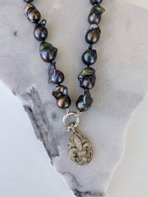 Statement Black Baroque Pearl Necklace DJP17