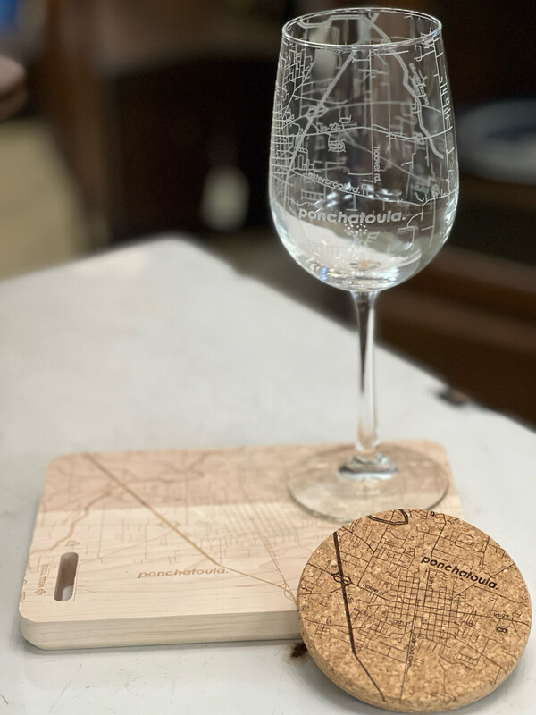 Ponchatoula Map Etched Wine Glass