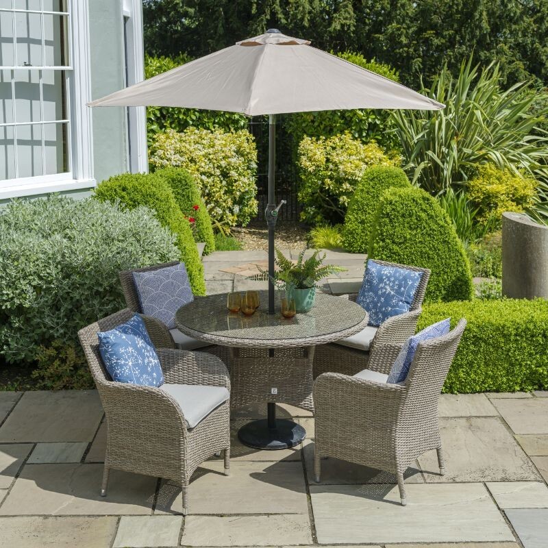 Monaco Sand 4 Seat Dining Set & 2.5m Parasol Monaco Sand 4 Seat Dining Set & 2.5m Parasol