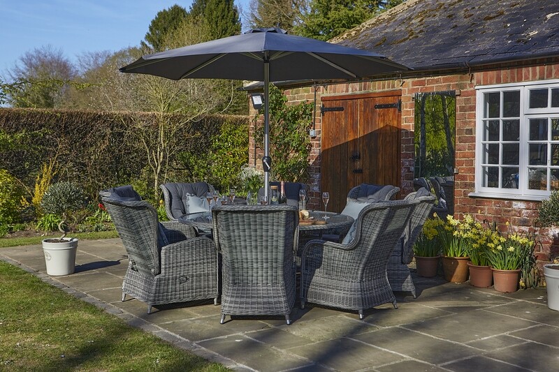 Caspian Drift 6 Seat Dining Table set with Parasol & Base Caspian Drift 6 Seat Dining Table set with Parasol & Base