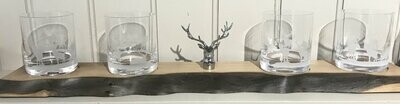 Stag with 4 spirit glasses by JD Moir