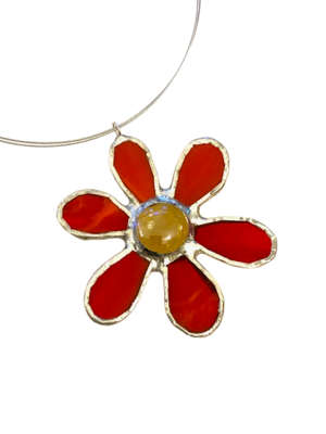 Red daisy pendant by Lorna C Radbourne