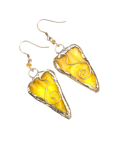 Yellow heart earrings by Lorna C Radbourne