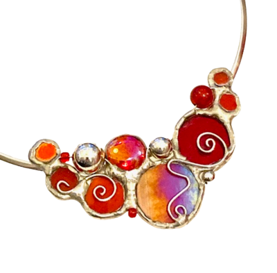 Large Red Rock Pool Necklace on Silver Torque by Lorna C Radbourne