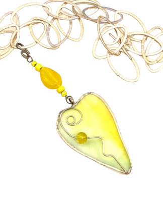 Yellow heart pendant on large link chain by Lorna C Radbourne