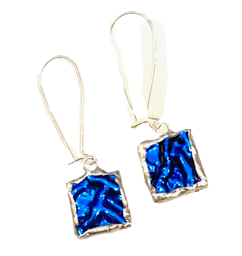 Blue square earrings by Lorna C Radbourne