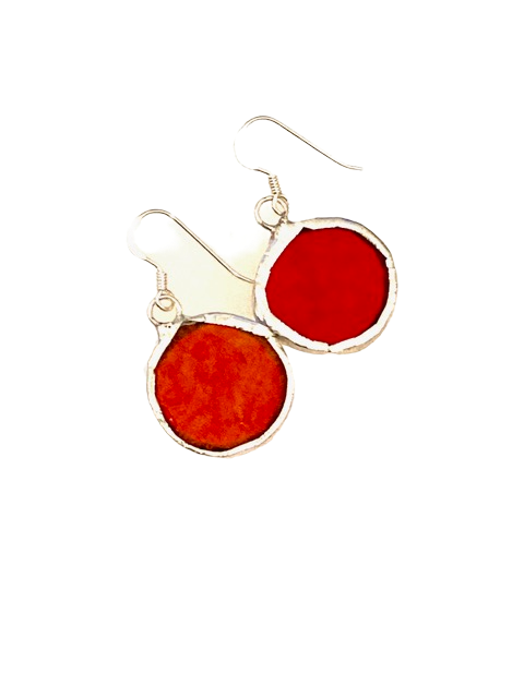 Red round earrings by Lorna C Radbourne