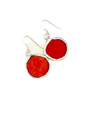 Red round earrings by Lorna C Radbourne