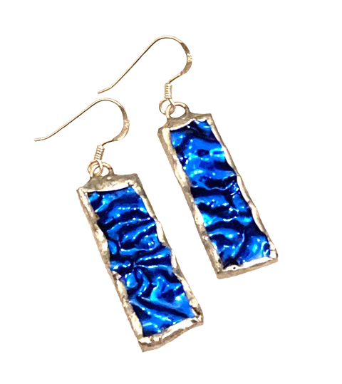 Dichroic blue rectangle earrings by Lorna C Radbourne