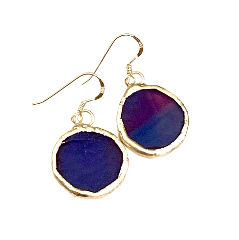 Purple round earrings by Lorna C Radbourne