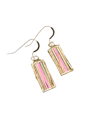 Long pink rectangle earrings by Lorna C Radbourne